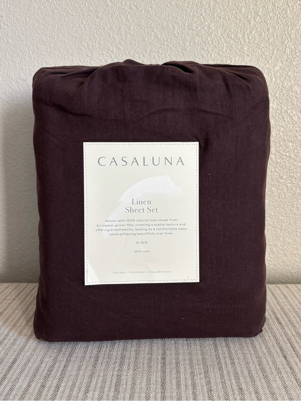 NWT King 100% Linen Sheet Set Dark Fig - Casaluna